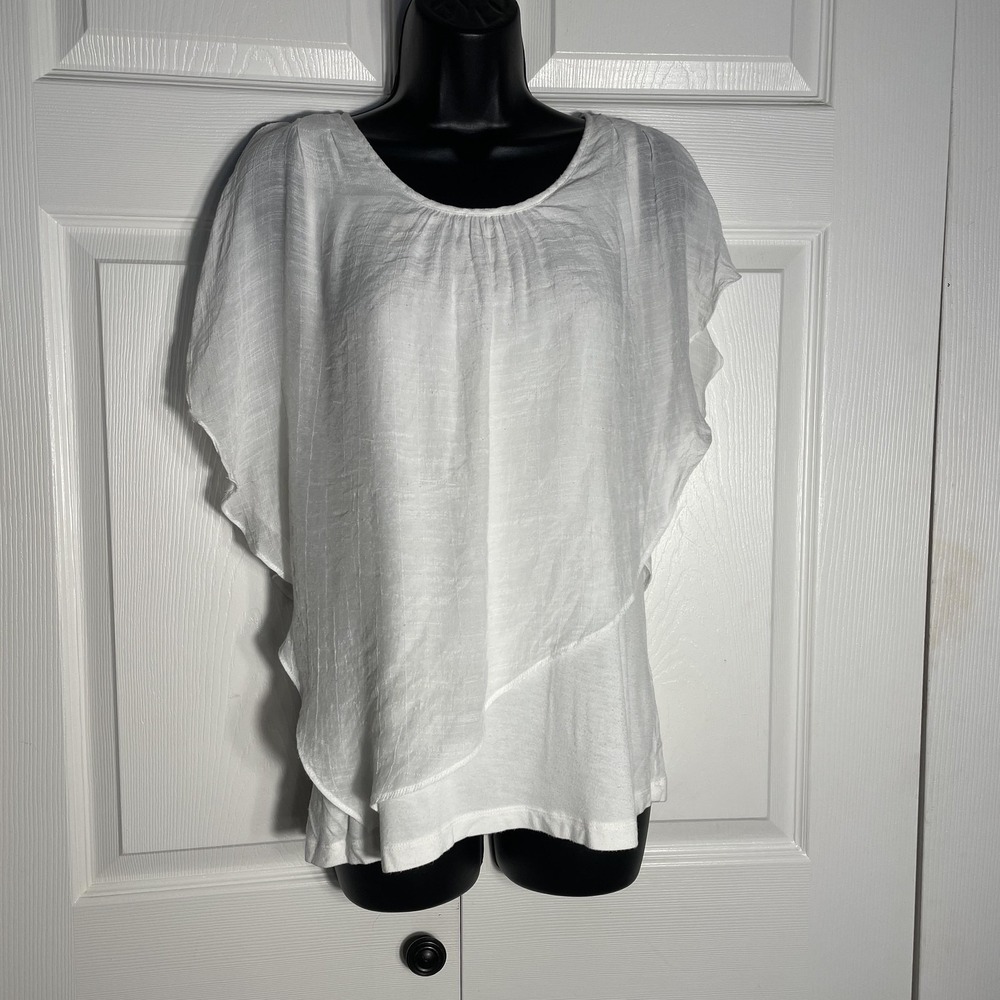 Apt 9 Shirt Women Petite L White Layered Flowy Draped Fairy Sleeveless Tank Top